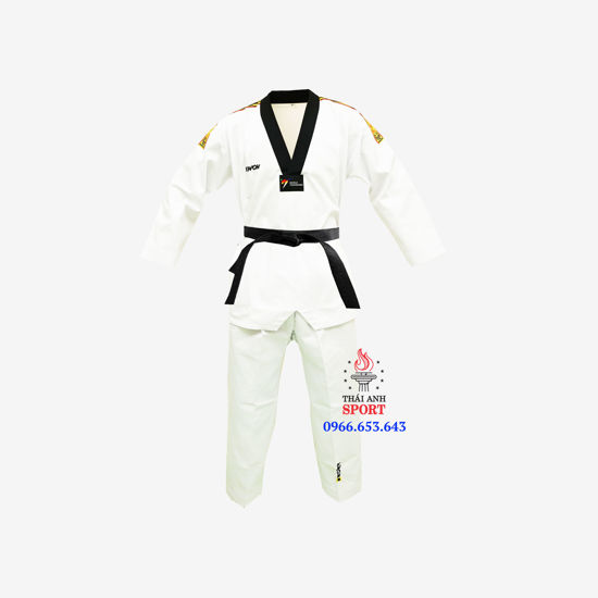 Picture of Võ Phục Taekwondo Hiệu Kwon Vải Kaki Sọc Vai Màu Vàng
